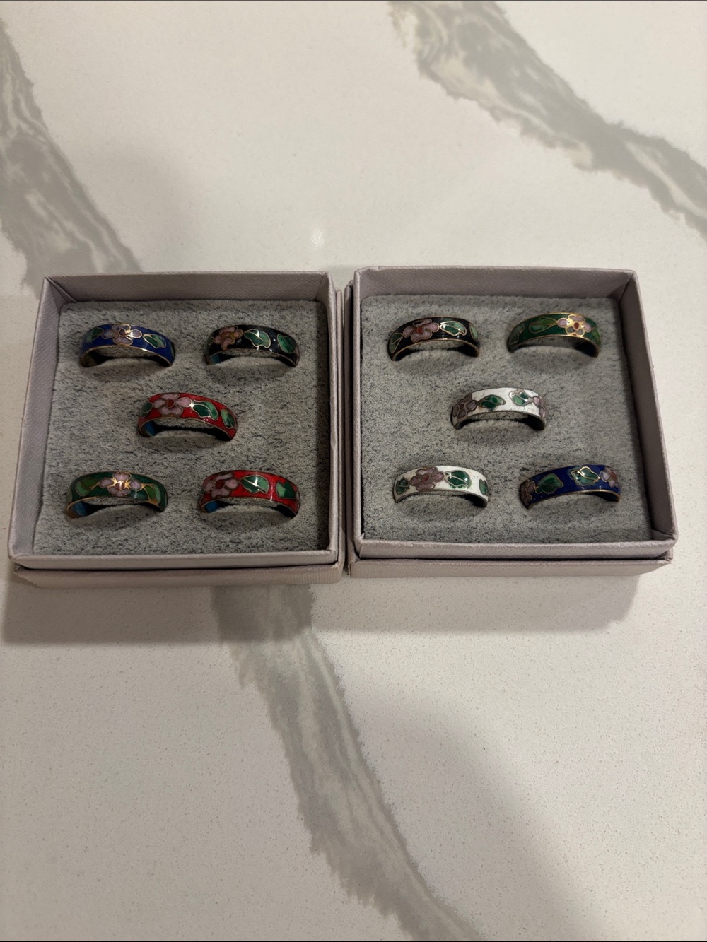 Cloisonné Handcrafted Floral Enamel Ring - Assorted Colors - set of 10